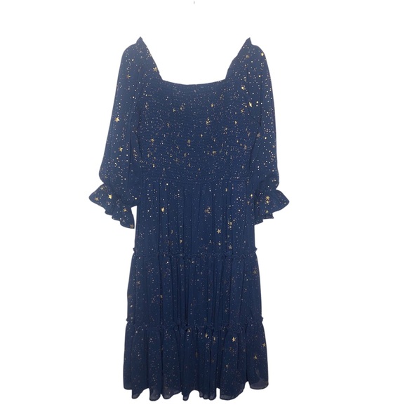 IVY CITY CO Starry Nights Navy Blue Gold Star Midi Dress Size XXL Holiday Party - Picture 5 of 7